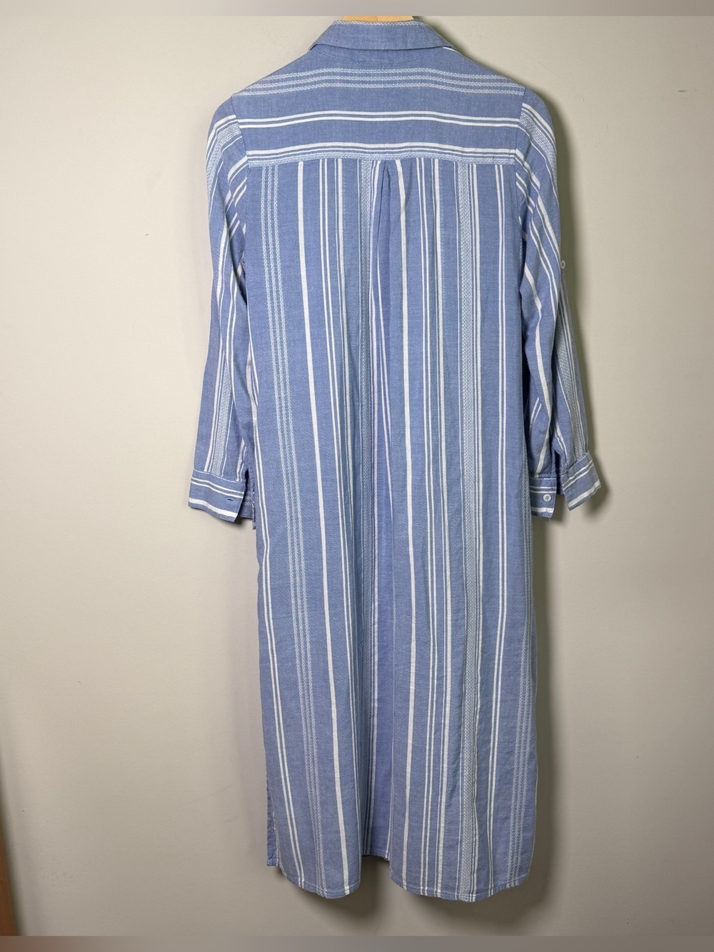 Tommy Bahama Striped Maxi Shirtdress Long Sleeve Roll Cuff Coastal Blue White XS - Picture 3 of 9